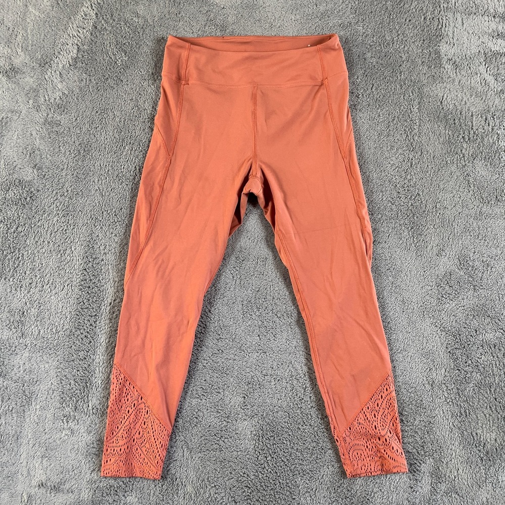 PINK Victoria's Secret Sport Leggings Womens Large Orange Lace Ankle Pull On